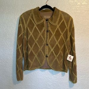 Double D Ranch Tan/Mustard Brown Leather Jacket with Gold Trim